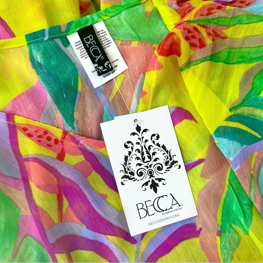 BECCA Sheer Swimsuit Coverup Colorful Floral Kimono Size XS/S